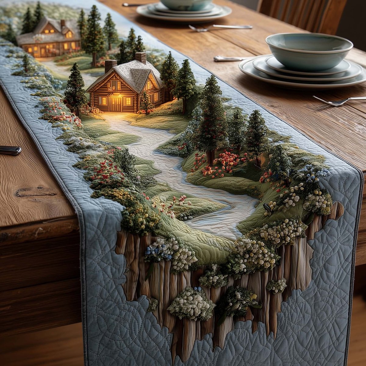 Cottage with Winding Garden Path Table Runner - Made to Order TABLE928