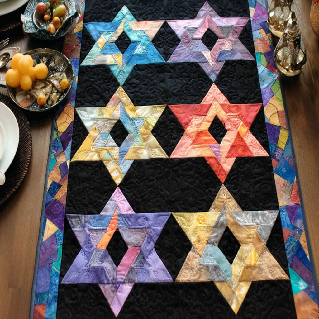 Colorful Stars on Black Background Table Runner - Made to Order TABLE928