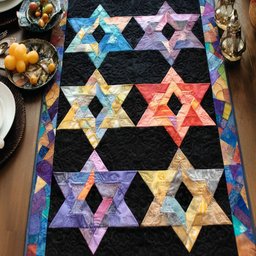 Colorful Stars on Black Background Table Runner - Made to Order TABLE928