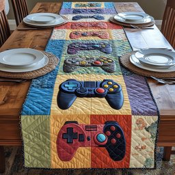 Controllers on Blue and Orange Squares Table Runner - Made to Order TABLE928