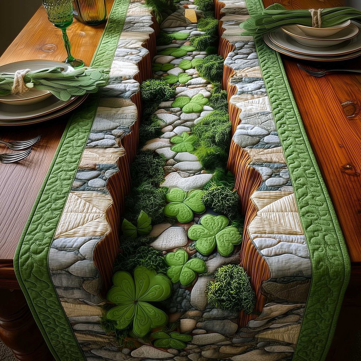 Clover Stream Between Stone Banks Table Runner - Made to Order TABLE928