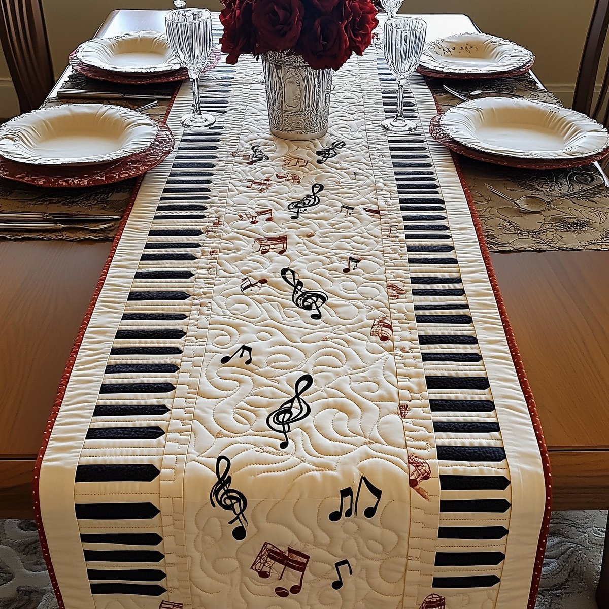 Colorful Music Notes Between Keyboard Borders Table Runner - Made to Order TABLE928