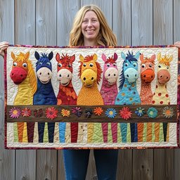 Colorful Horses Behind Wooden Fence Table Runner - Made to Order TABLE928