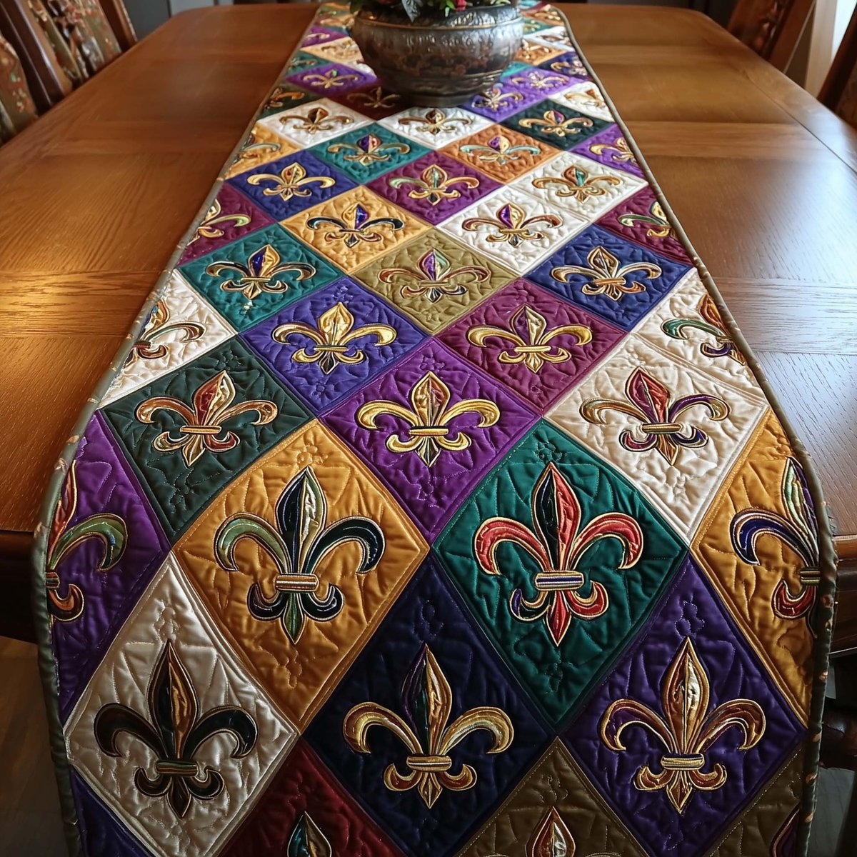 Colorful Fleur de Lis Diamond Blocks Table Runner - Made to Order TABLE928
