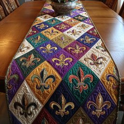 Colorful Fleur de Lis Diamond Blocks Table Runner - Made to Order TABLE928