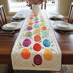 Colorful Eggs Scattered on Cream Table Runner - Made to Order TABLE928