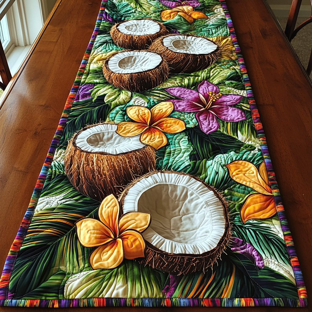 Coconuts with Tropical Flowers Table Runner - Made to Order TABLE928