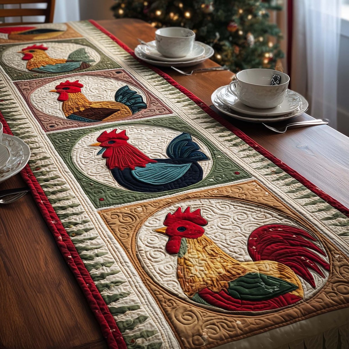 Circle Roosters Table Runner - Made to Order TABLE928