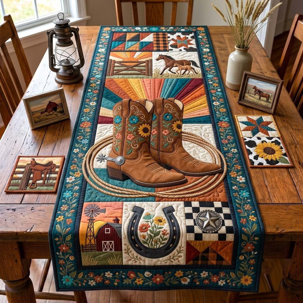 Cowgirl Sunset Boots Table Runner - Made to Order TABLE928