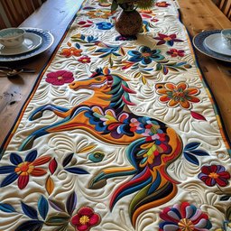Colorful Folk Horses with Blooms Table Runner - Made to Order TABLE928
