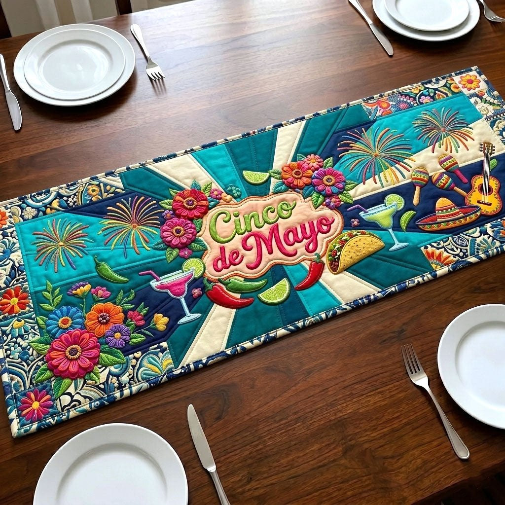 Cinco de Mayo on Teal Stripes Table Runner - Made to Order TABLE928