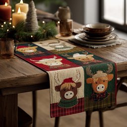 Cows in Santa Hats on Plaid Table Runner - Made to Order TABLE928