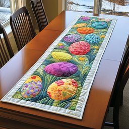 Colorful Eggs with Green Leaves Table Runner - Made to Order TABLE928
