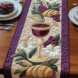 Communion Cup with Bread and Wheat Table Runner - Made to Order TABLE928