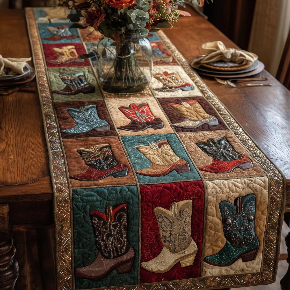 Cowboy Boots and Hats Blocks Table Runner - Made to Order TABLE928