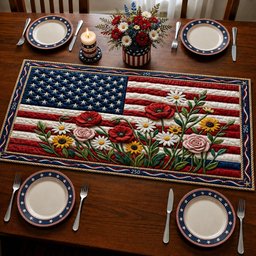 Classic America Flag Florals Table Runner - Made to Order TABLE928