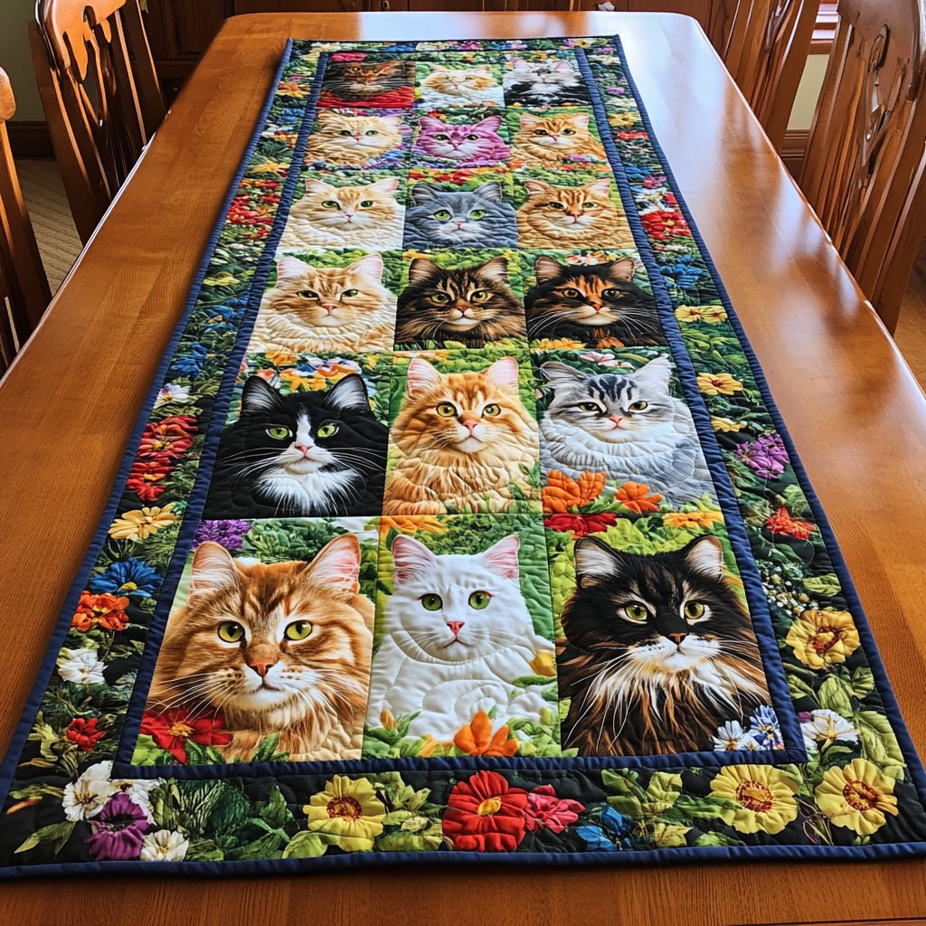Colorful Cat Peeking Table Runner - Made to Order TABLE928