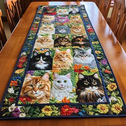 Colorful Cat Peeking Table Runner - Made to Order TABLE928