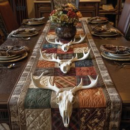 Cow Skulls on Patchwork Blocks Table Runner - Made to Order TABLE928