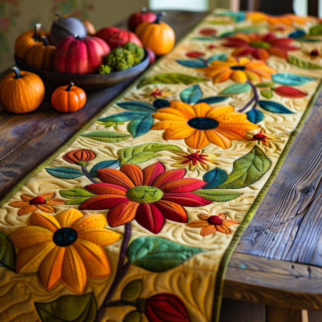 Colorful Daisies on Cream Panel Table Runner - Made to Order TABLE928