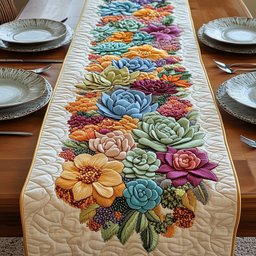 Colorful Succulent Rosette Garden Table Runner - Made to Order TABLE928