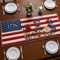 Classic America Flag Flowers Table Runner - Made to Order TABLE928