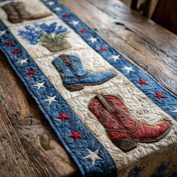 Cowboy Boots on Flag Stripes Table Runner - Made to Order TABLE928