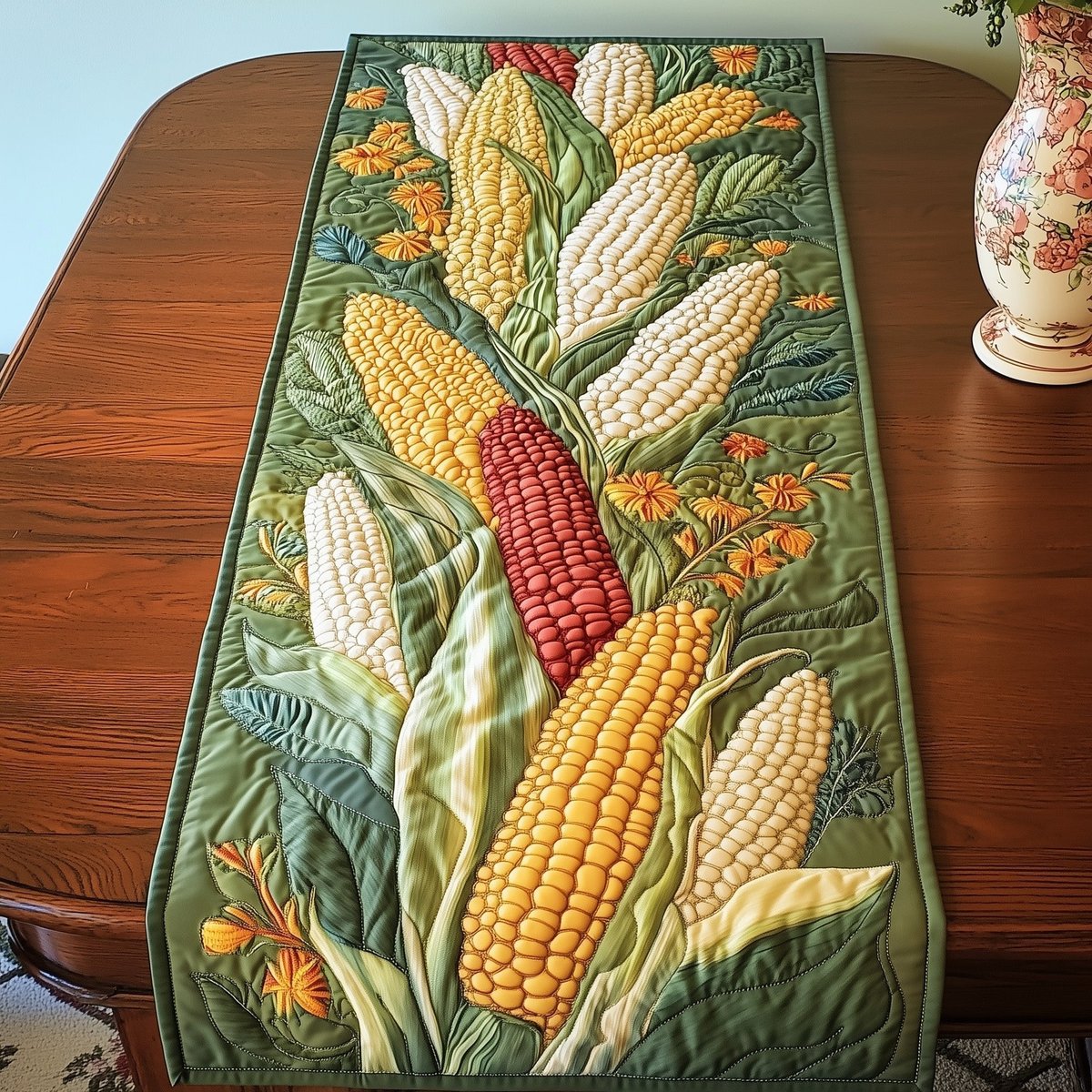 Corn Ears on Sage Green Table Runner - Made to Order TABLE928