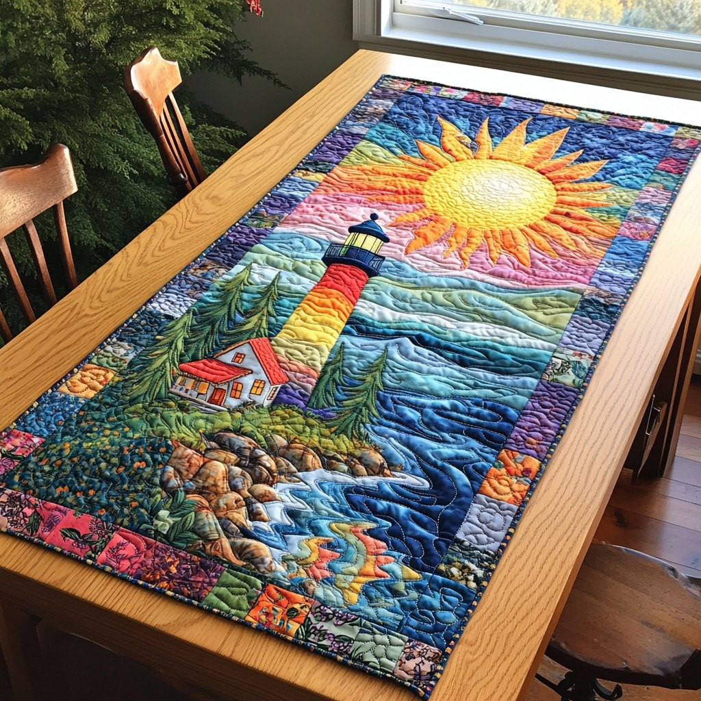 Colorful Lighthouse Under Bright Sun Table Runner - Made to Order TABLE928