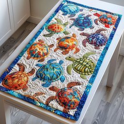 Colorful Coastal Turtle Table Runner - Made to Order TABLE928