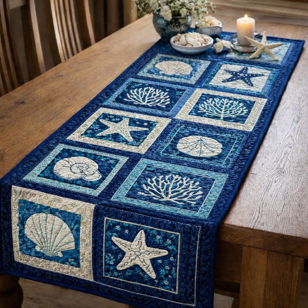 Coastal Shell Patchwork Table Runner - Made to Order TABLE928