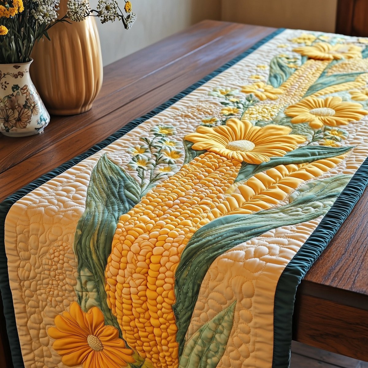 Corn Cob with Yellow Flowers Table Runner - Made to Order TABLE928