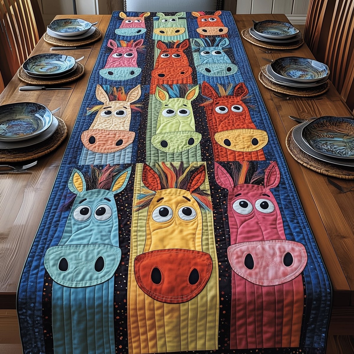 Cow and Horse Faces on Stripes Table Runner - Made to Order TABLE928