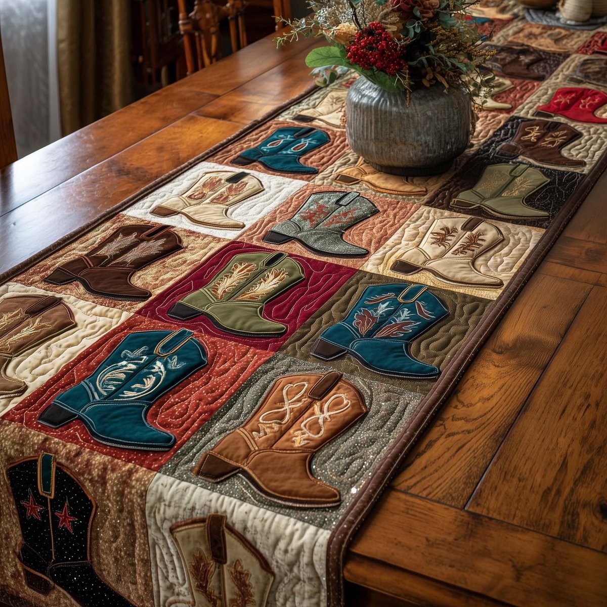 Cowboy Boots in Quilt Blocks Table Runner - Made to Order TABLE928