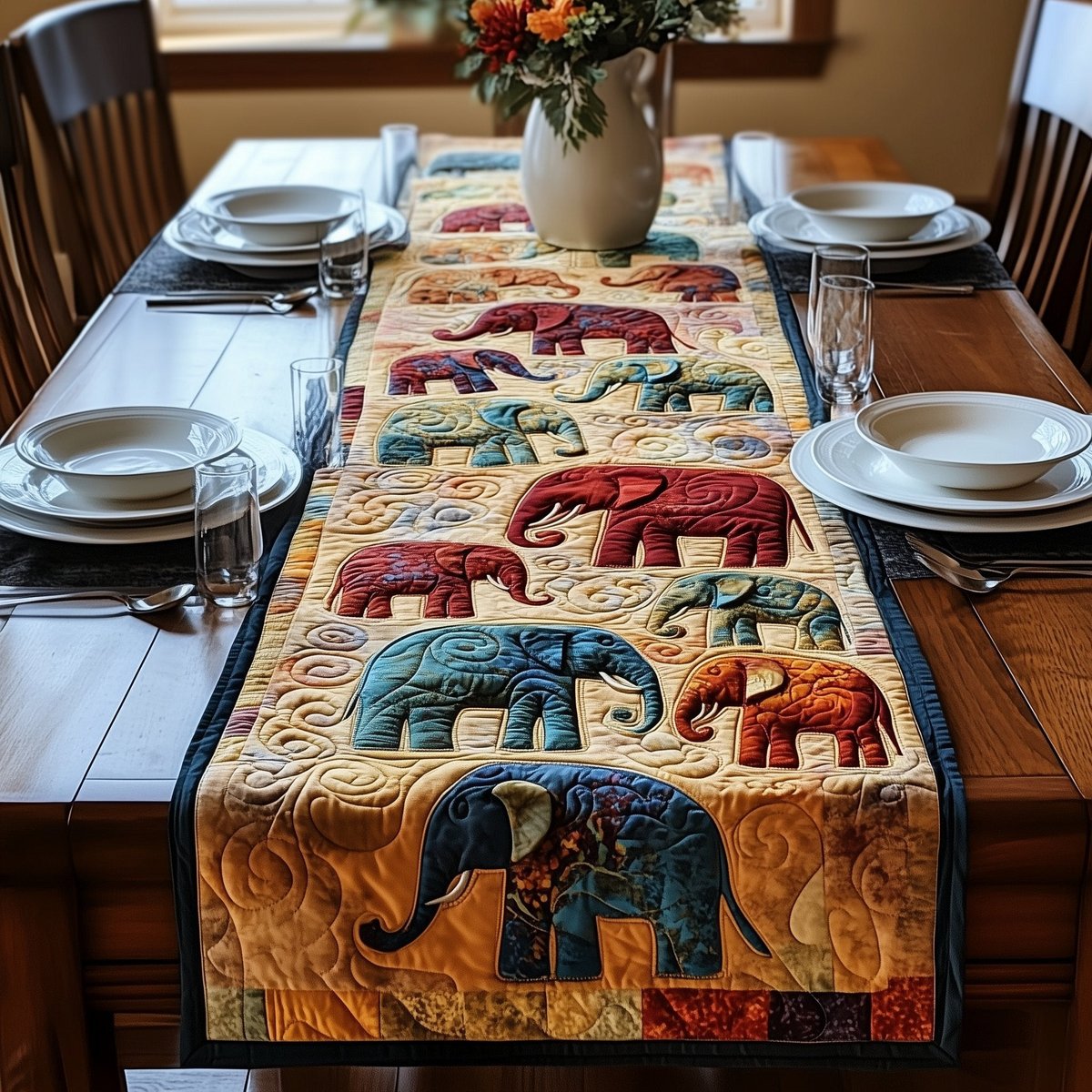 Colorful Elephants in Blocks Table Runner - Made to Order TABLE928