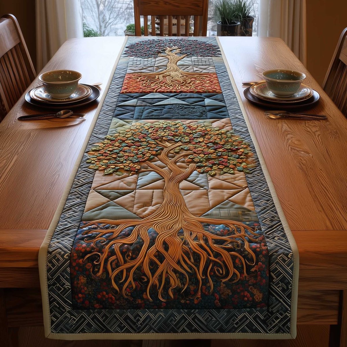 Copper Tree of Life on Grey Table Runner - Made to Order TABLE928