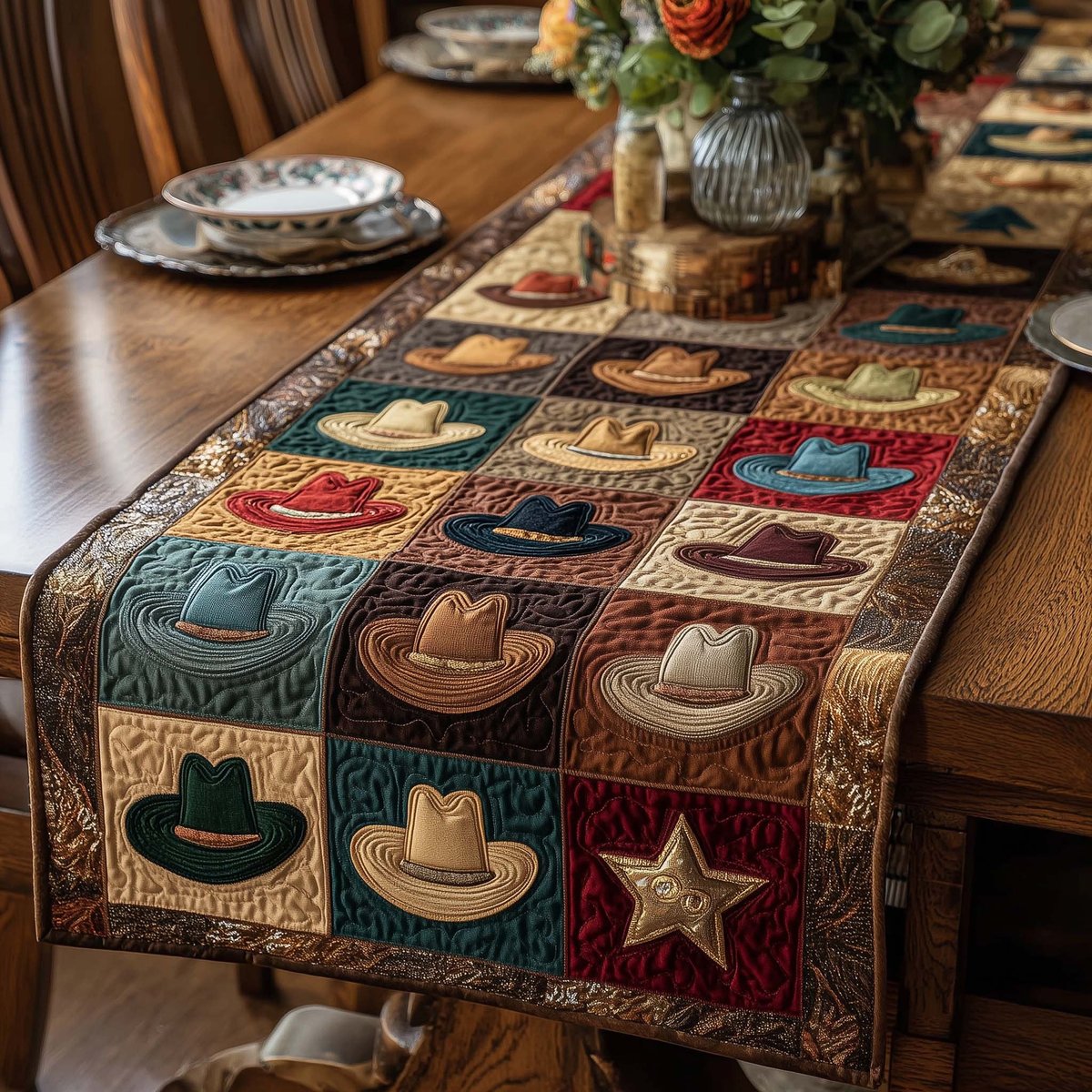 Cowboy Hats and Stars Patchwork Table Runner - Made to Order TABLE928