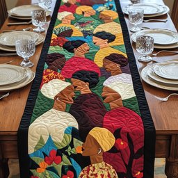 Colorful Layered Profile Faces Table Runner - Made to Order TABLE928