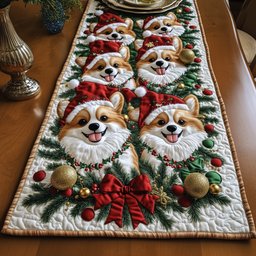 Corgis with Christmas Ornaments Table Runner - Made to Order TABLE928