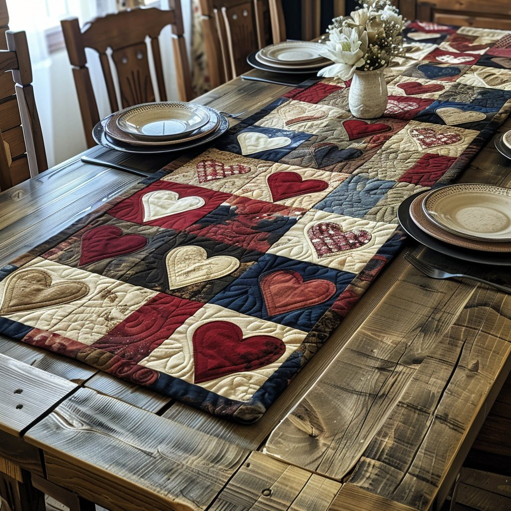 Cozy Patch Hearts Table Runner - Made to Order TABLE928
