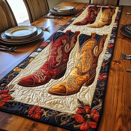 Cowboy Boots on Navy Border Table Runner - Made to Order TABLE928