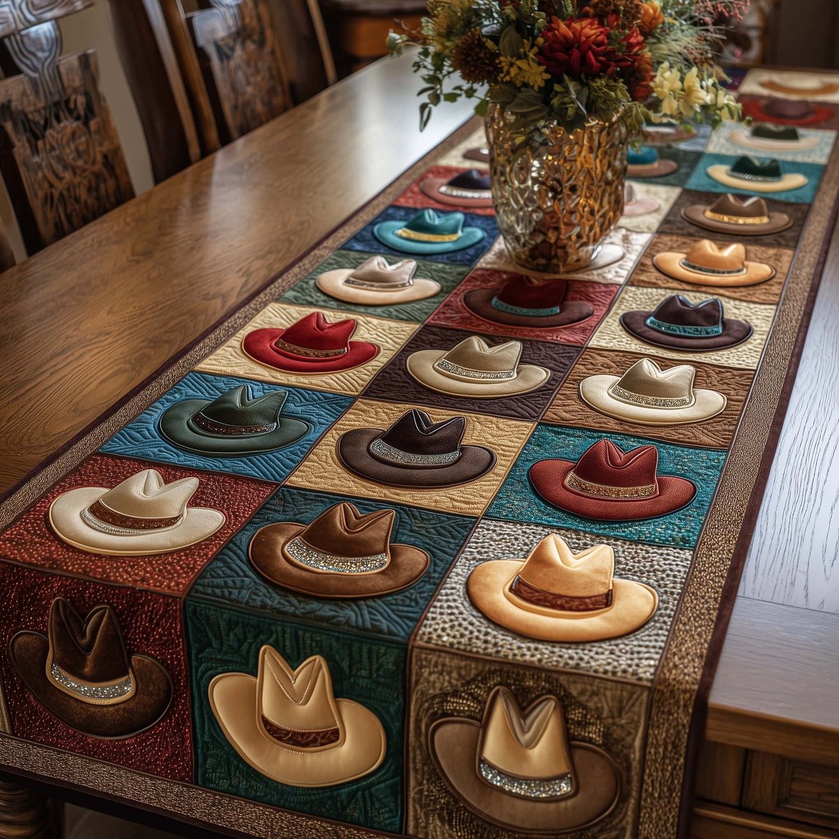 Cowboy Hat Checkerboard Table Runner - Made to Order TABLE928