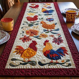 Colorful Rooster Patch Table Runner - Made to Order TABLE928