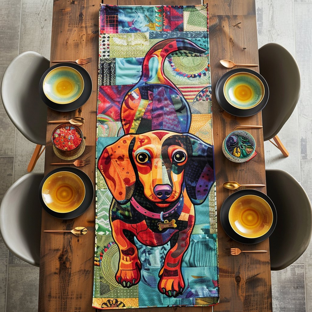 Colorful Dachshund Portrait Table Runner - Made to Order TABLE928