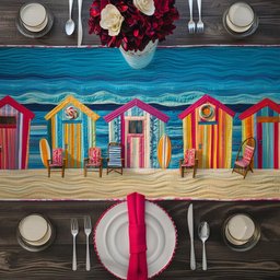 Colorful Beach Huts on the Sand Table Runner - Made to Order TABLE928