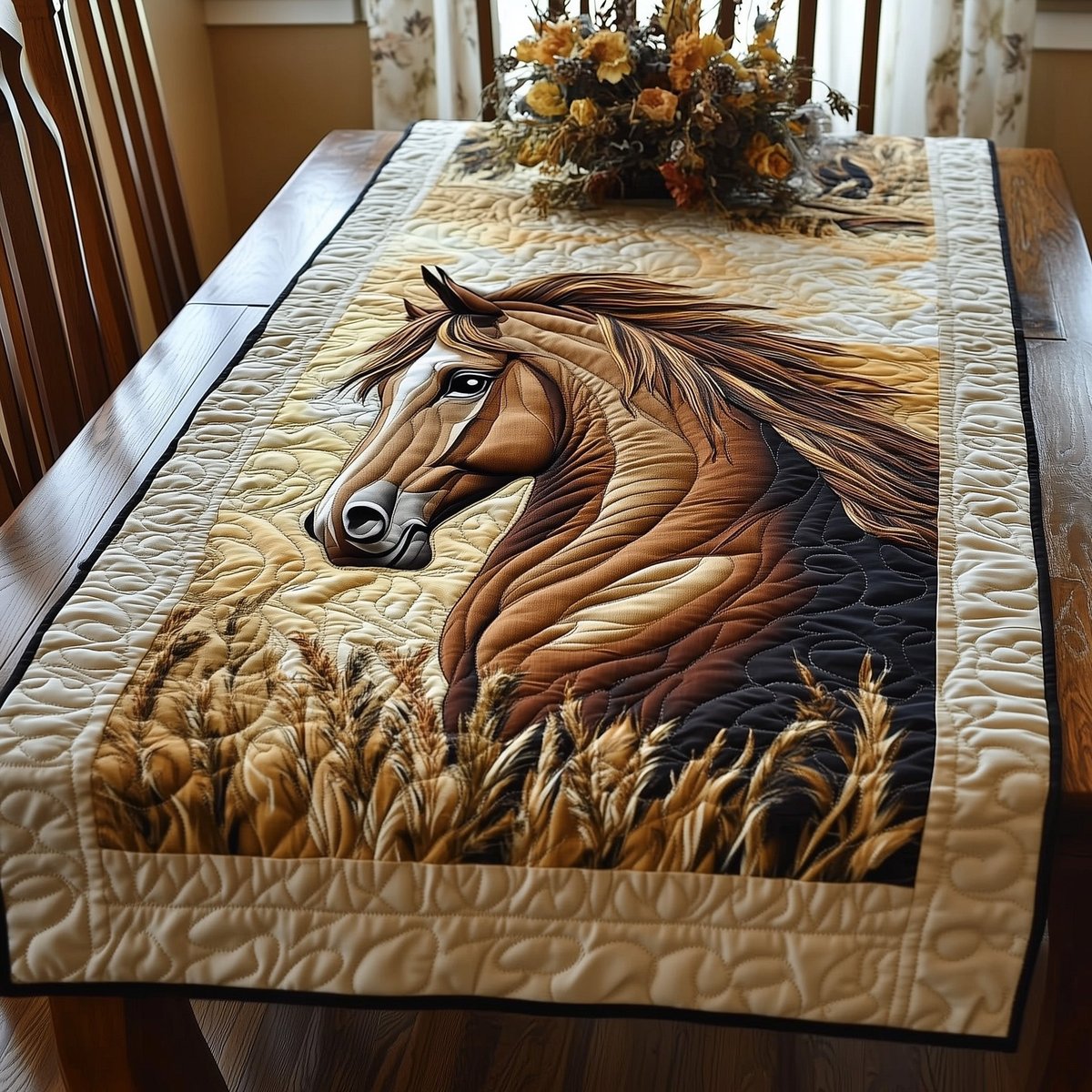 Chestnut Horse in Golden Wheat Table Runner - Made to Order TABLE928