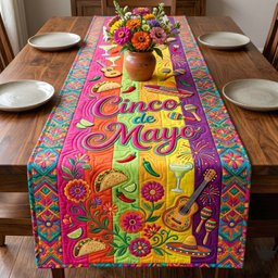 Cinco de Mayo on Bright Stripes Table Runner - Made to Order TABLE928