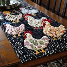 Chickens with Egg Nest on Navy Table Runner - Made to Order TABLE928