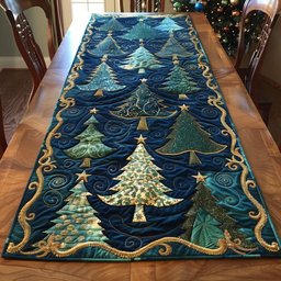 Christmas Trees on Navy and Gold Table Runner - Made to Order TABLE928