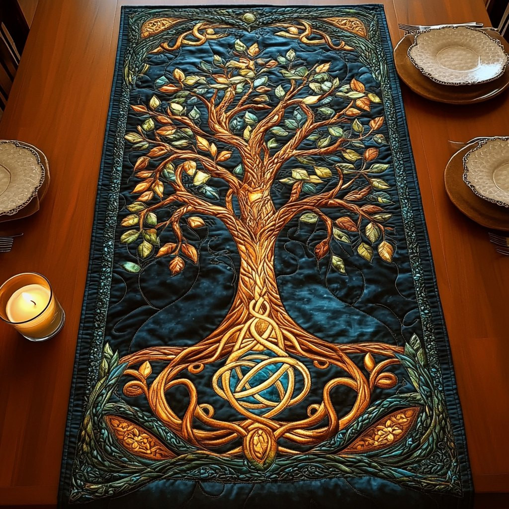 Celtic Tree of Life on Teal Table Runner - Made to Order TABLE928